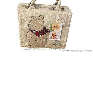 Disney Beige Sherpa Tote with Red Accent Winnie the Pooh Embroidery
